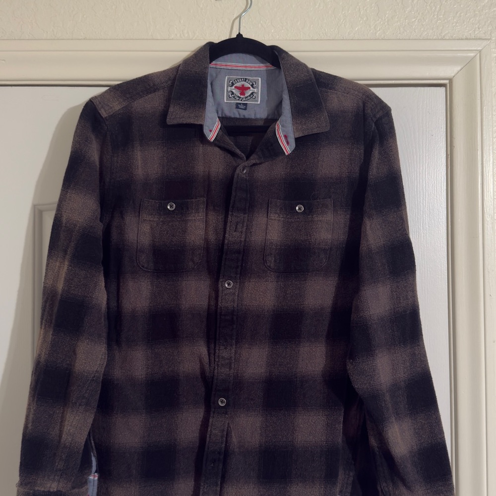 Men's Black and Brown Plaid Casual Button Down Shirt